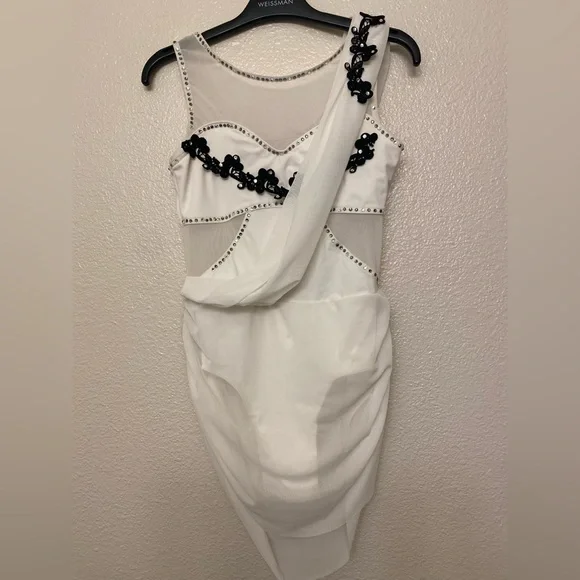 WEISSMAN Balera custom Dance white black Costume Mesh Drape Dress D11450 SA WEISSMAN Balera custom Dance white black Costume Mesh Drape Dress D11450 SA